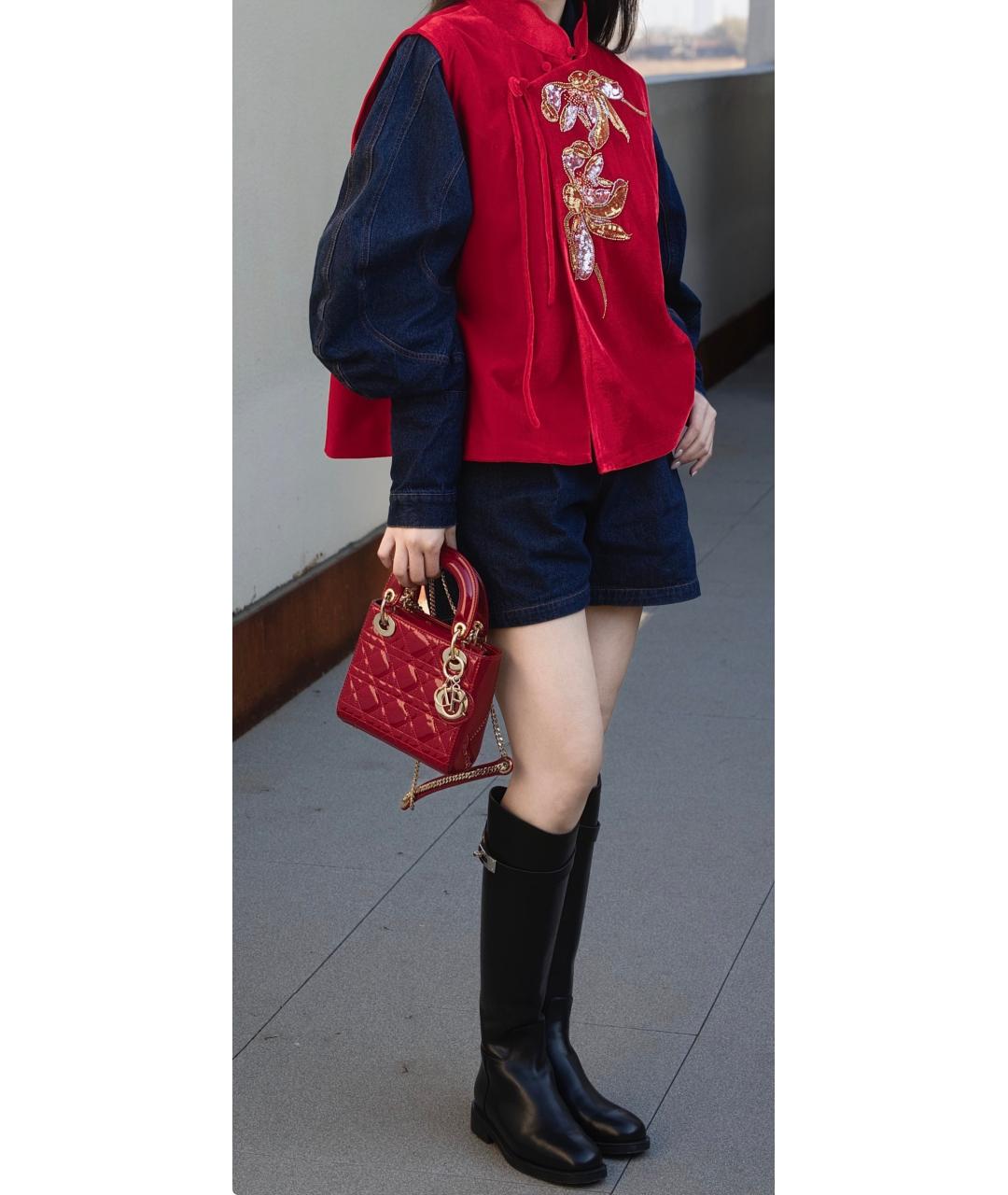 CHRISTIAN DIOR Красная сумка с короткими ручками из лакированной кожи, фото 6