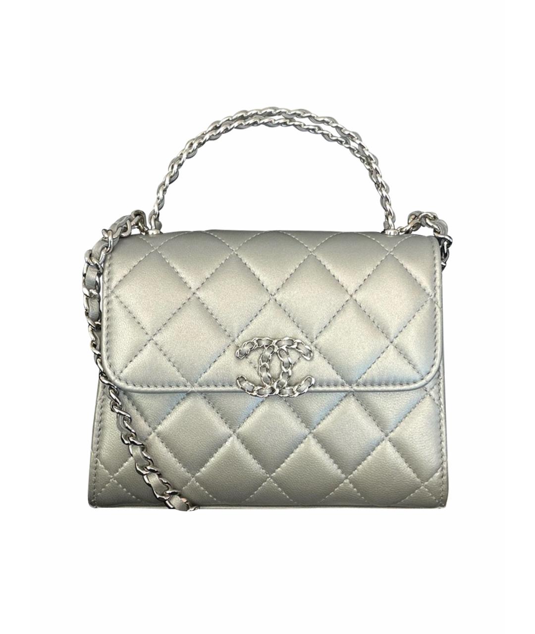 CHANEL Серебряная кожаная сумка с короткими ручками, фото 1