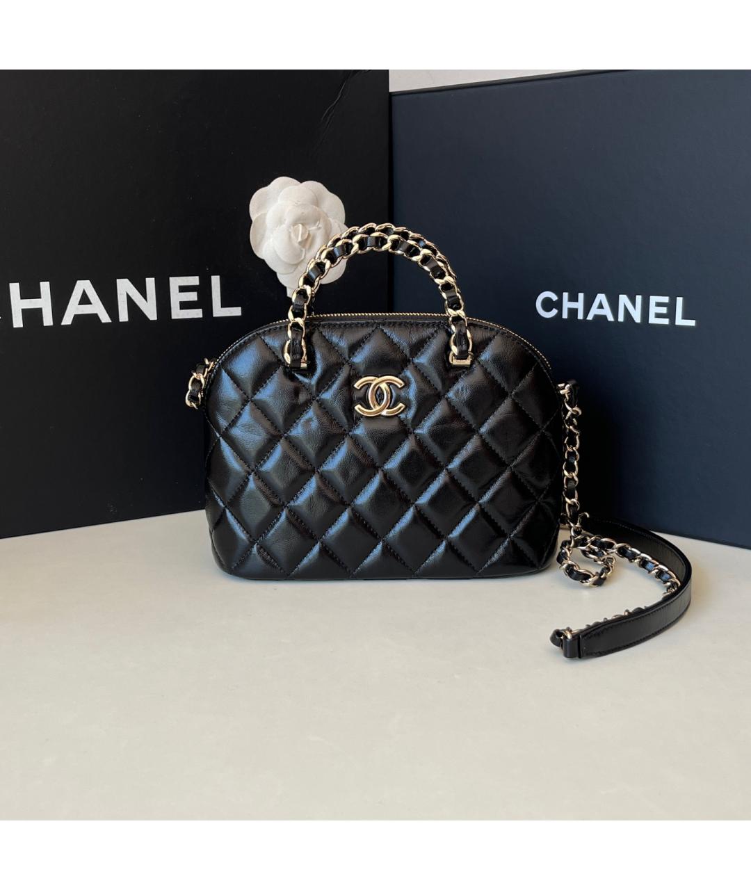 CHANEL Черная кожаная сумка с короткими ручками, фото 9