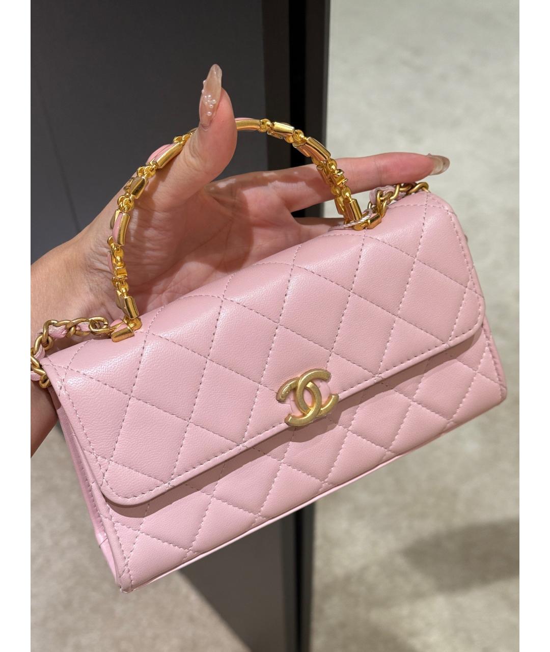 CHANEL Розовая кожаная сумка с короткими ручками, фото 9