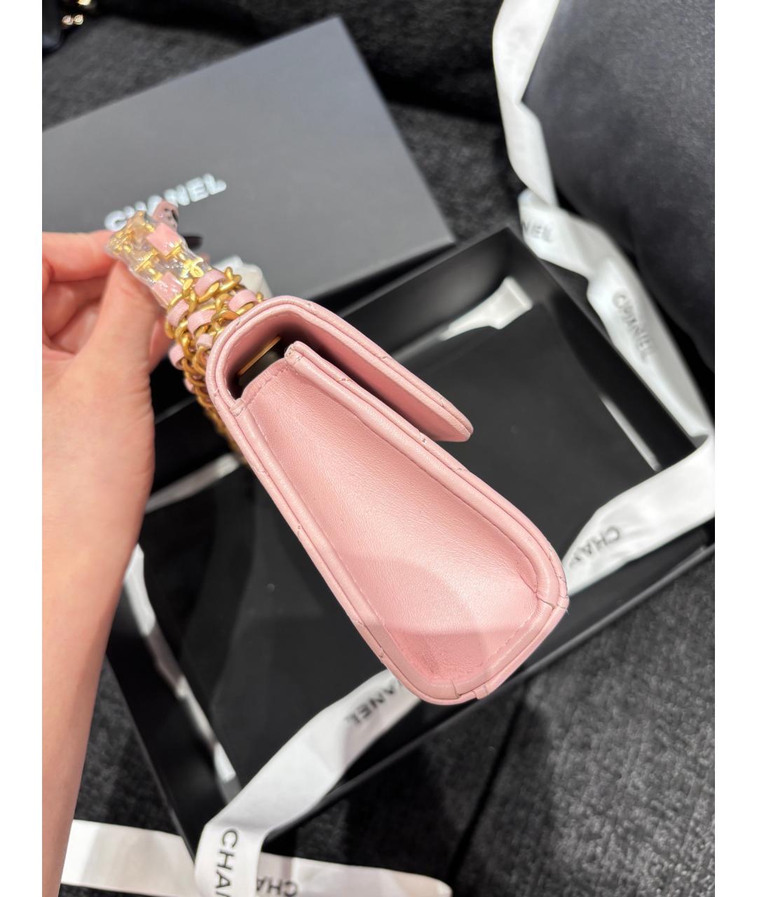 CHANEL Розовая кожаная сумка с короткими ручками, фото 3