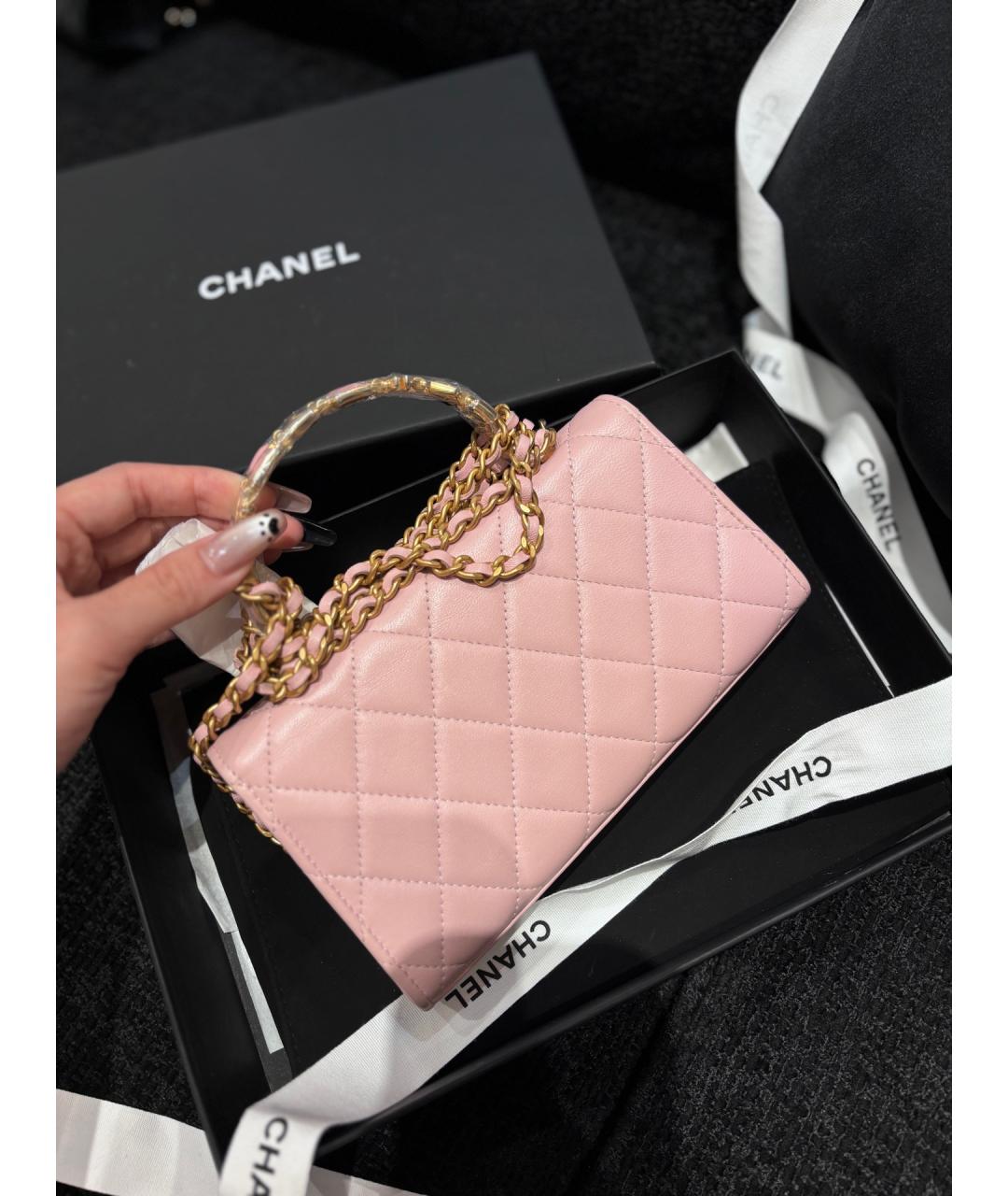 CHANEL Розовая кожаная сумка с короткими ручками, фото 4