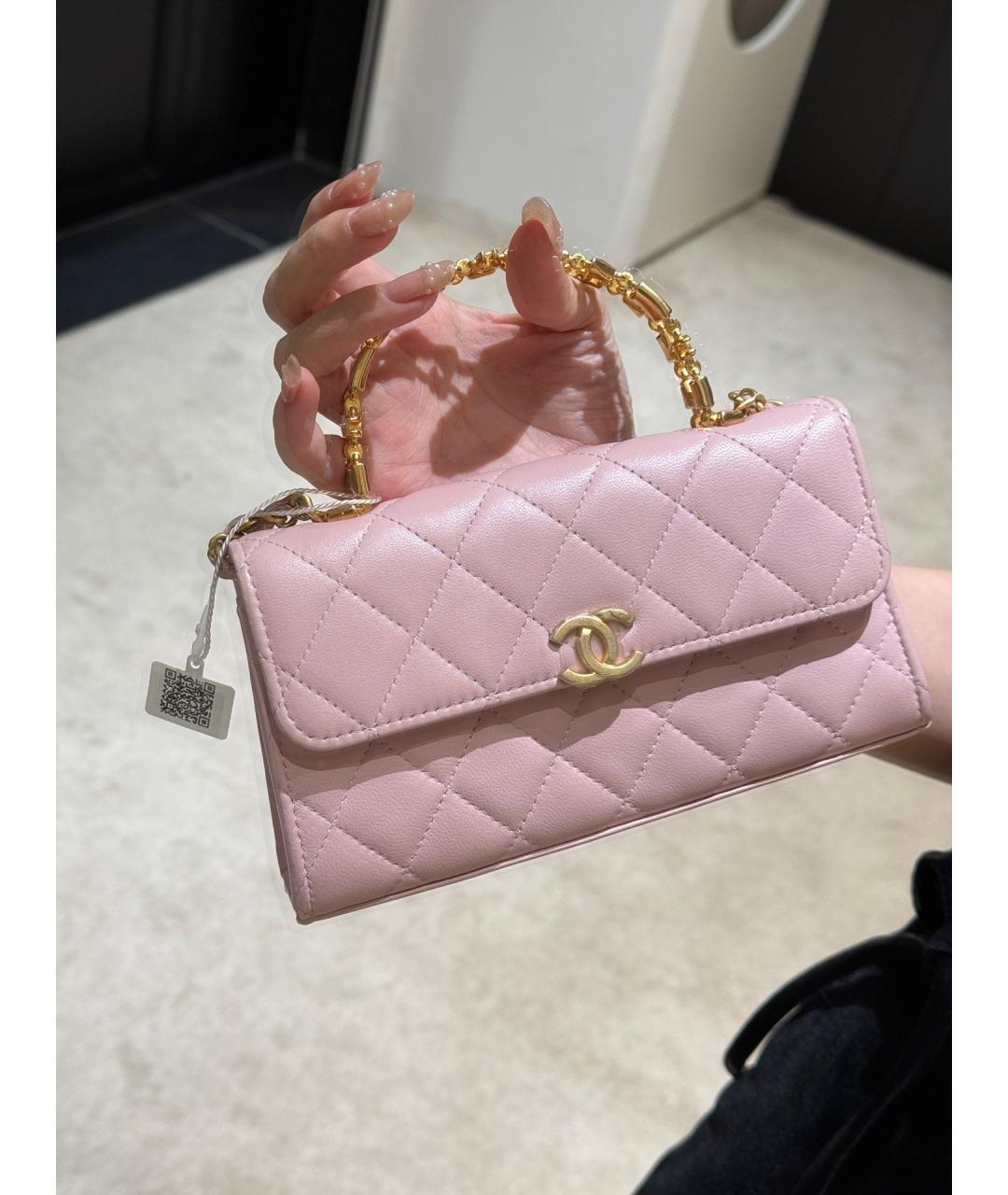 CHANEL Розовая кожаная сумка с короткими ручками, фото 8