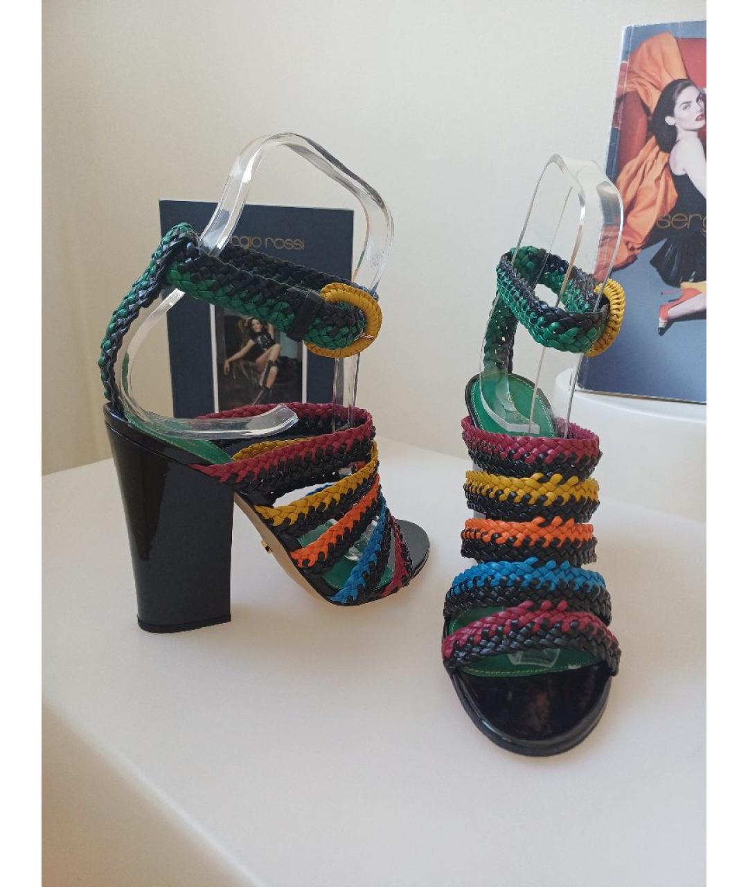 SERGIO ROSSI Мульти кожаные босоножки, фото 6