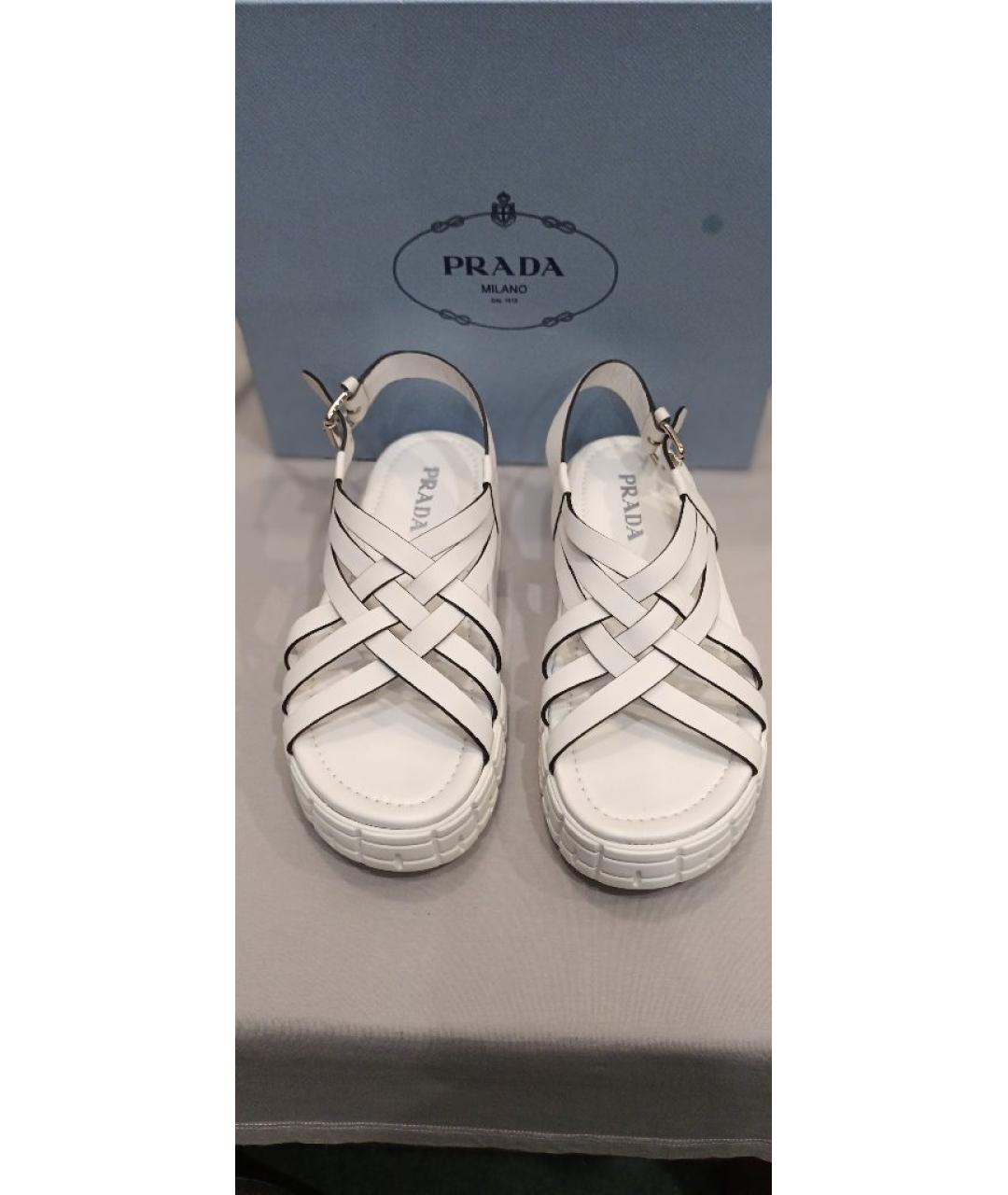 PRADA Белые кожаные сандалии, фото 3