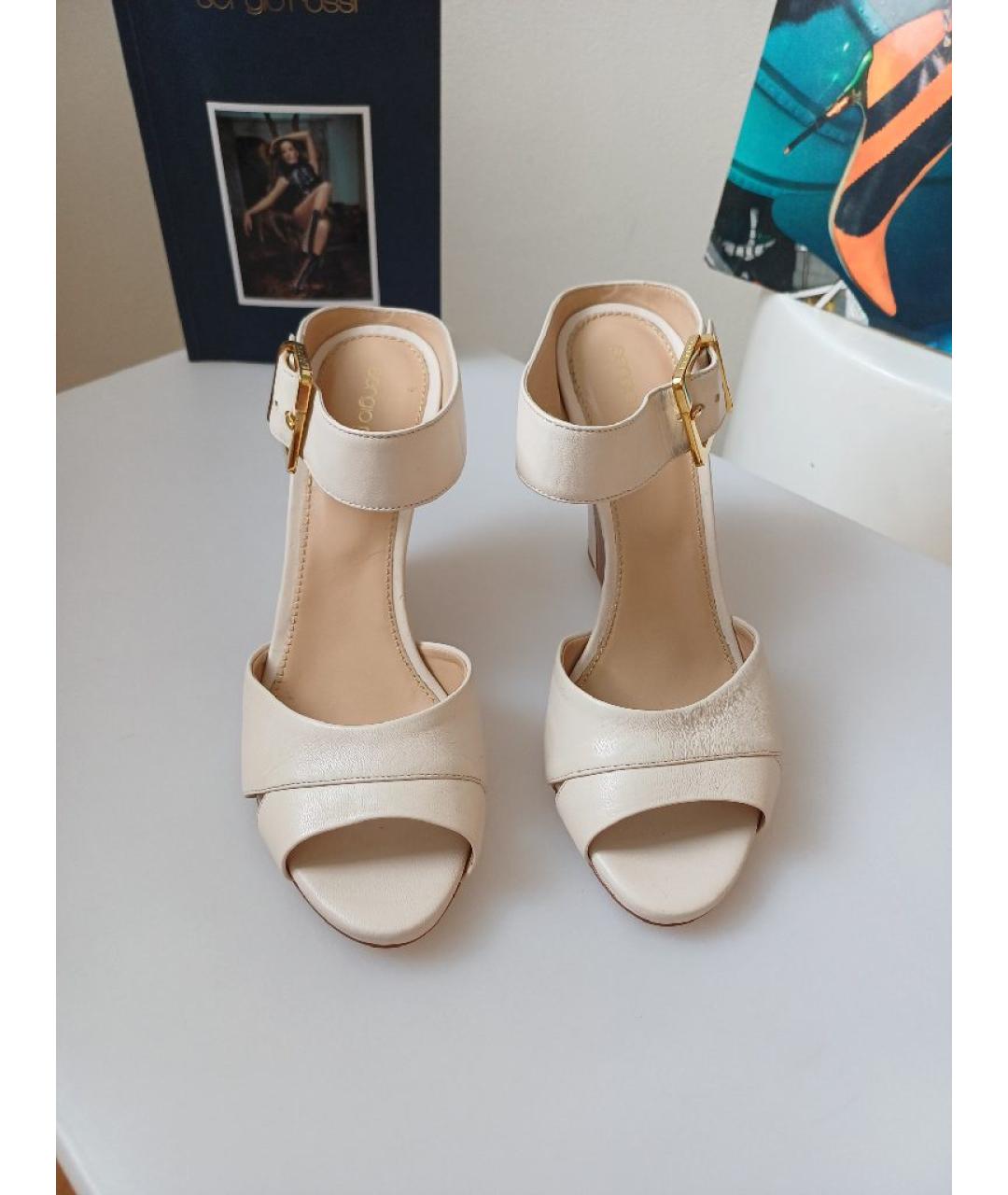 SERGIO ROSSI Бежевые кожаные босоножки, фото 7