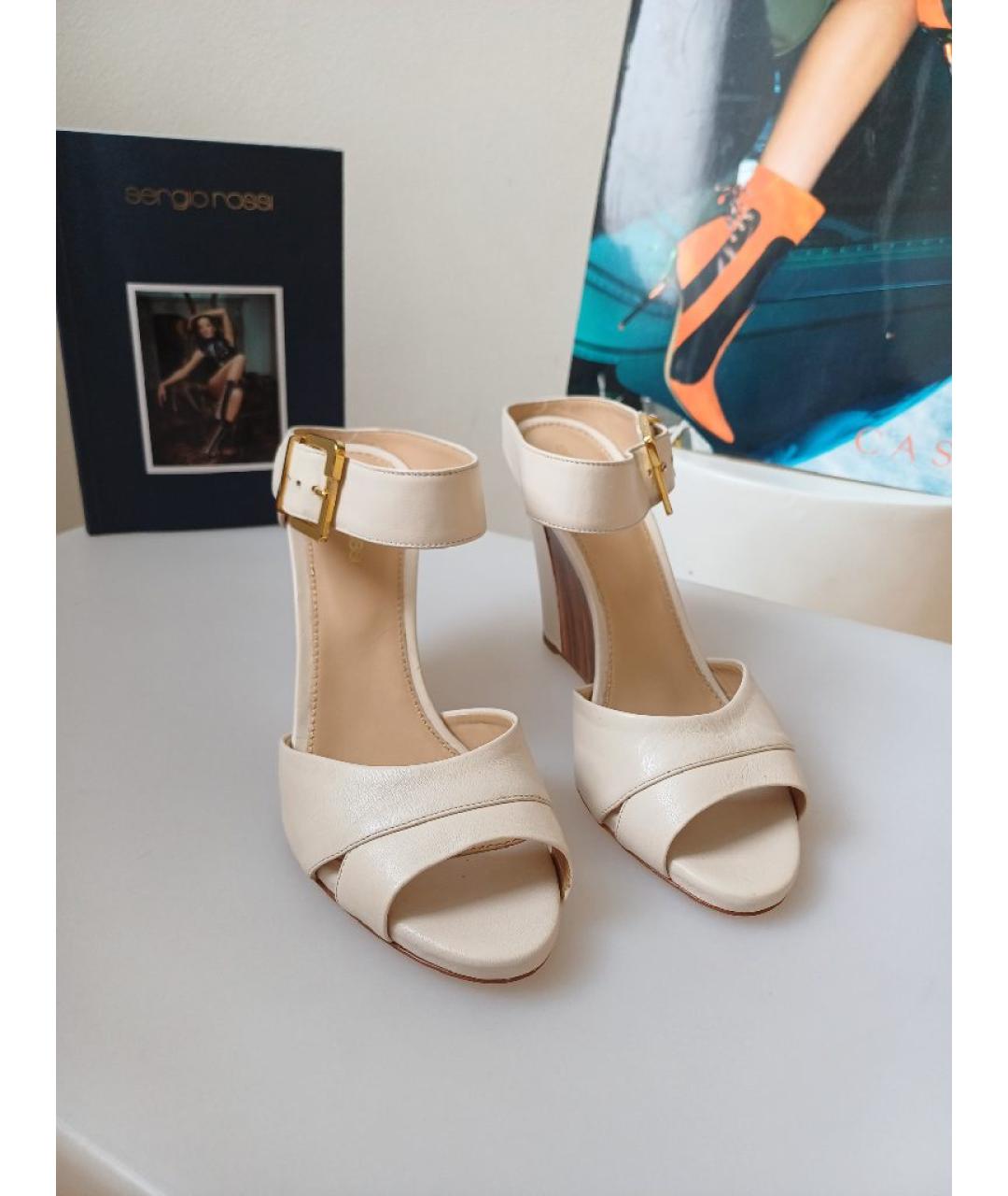SERGIO ROSSI Бежевые кожаные босоножки, фото 6