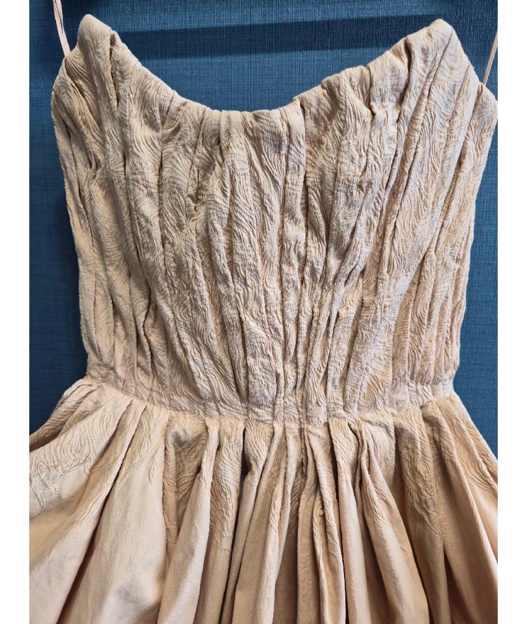 BOTTEGA VENETA Бежевое хлопковое коктейльное платье, фото 3
