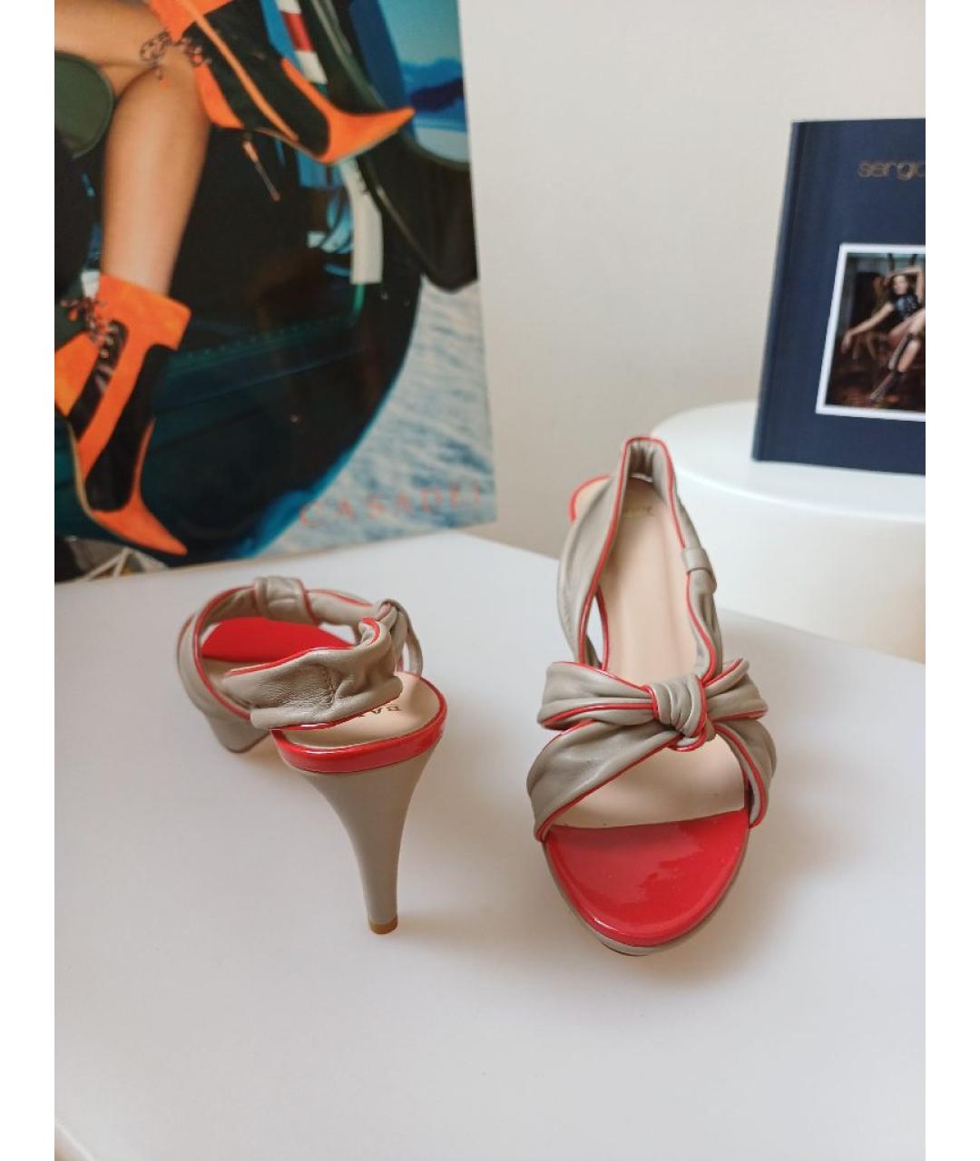 BALLY Серые кожаные босоножки, фото 6