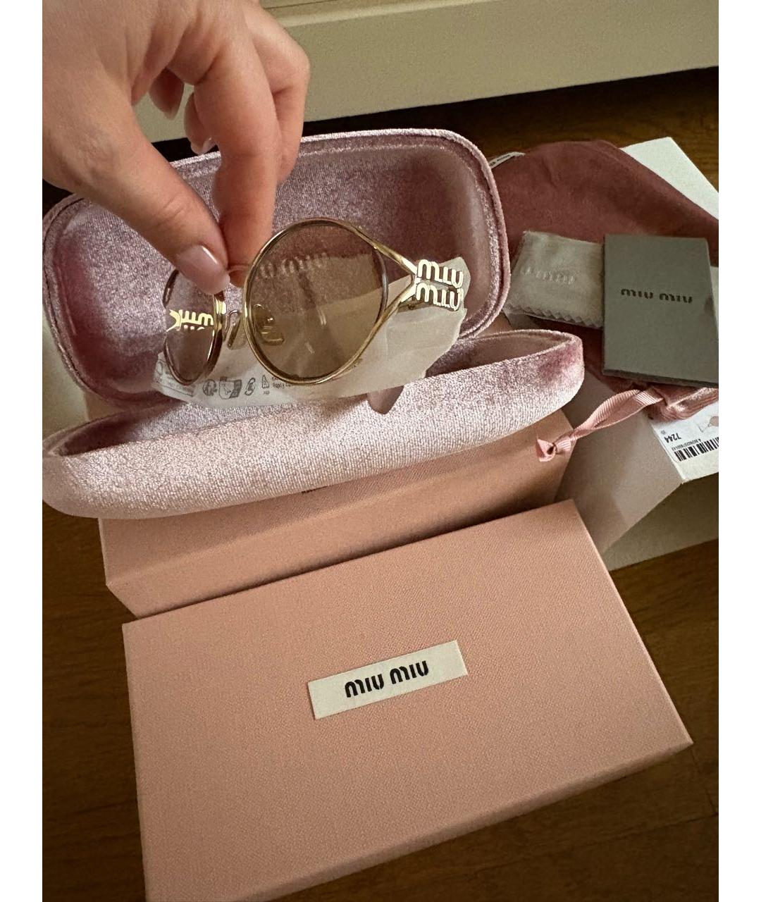 MIU MIU Золотые металлические солнцезащитные очки, фото 3