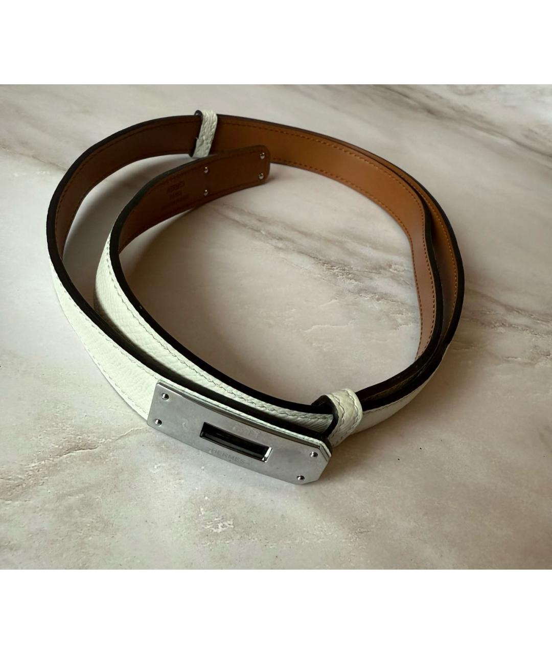 HERMES Белый кожаный ремень, фото 6