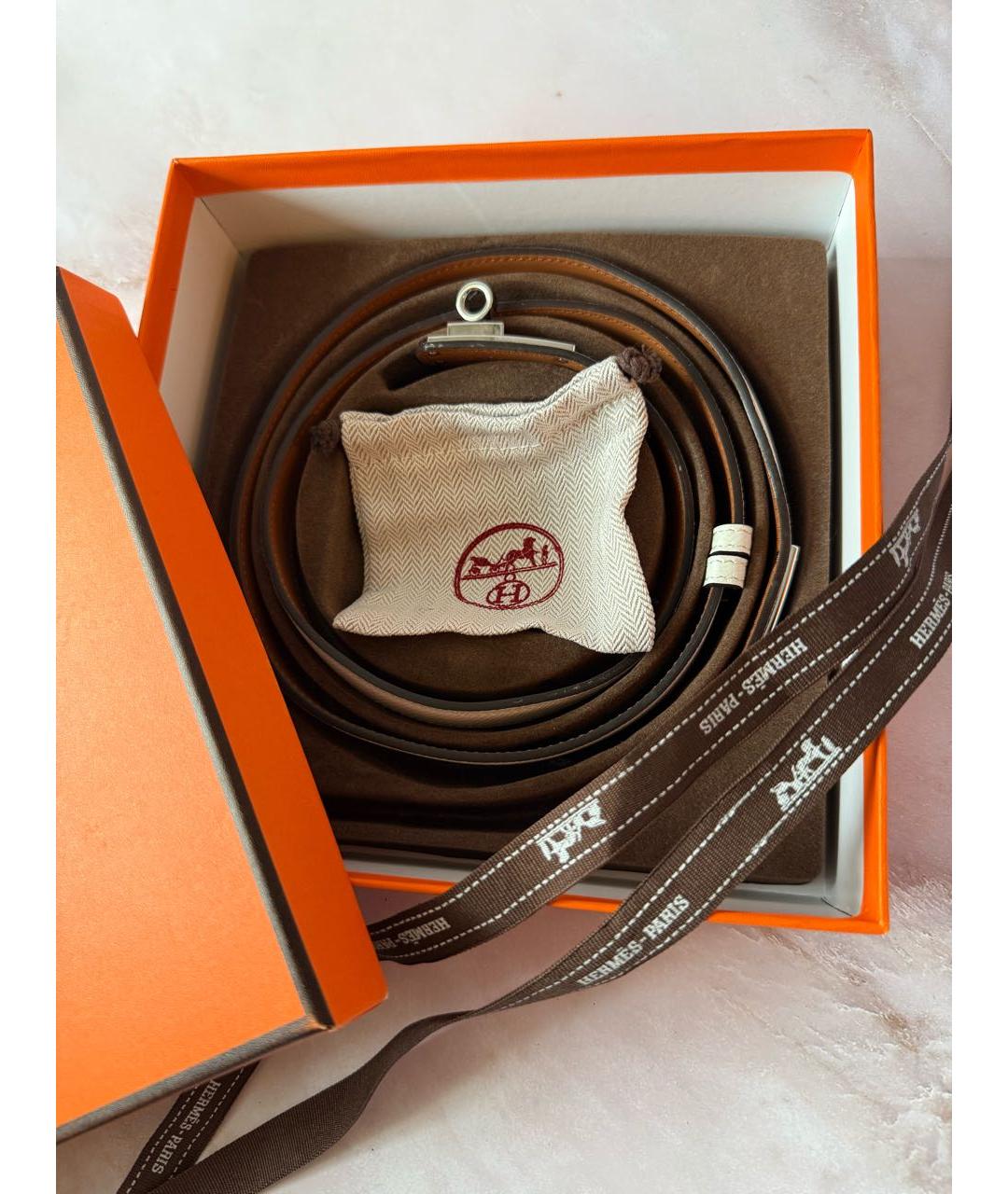 HERMES Белый кожаный ремень, фото 5