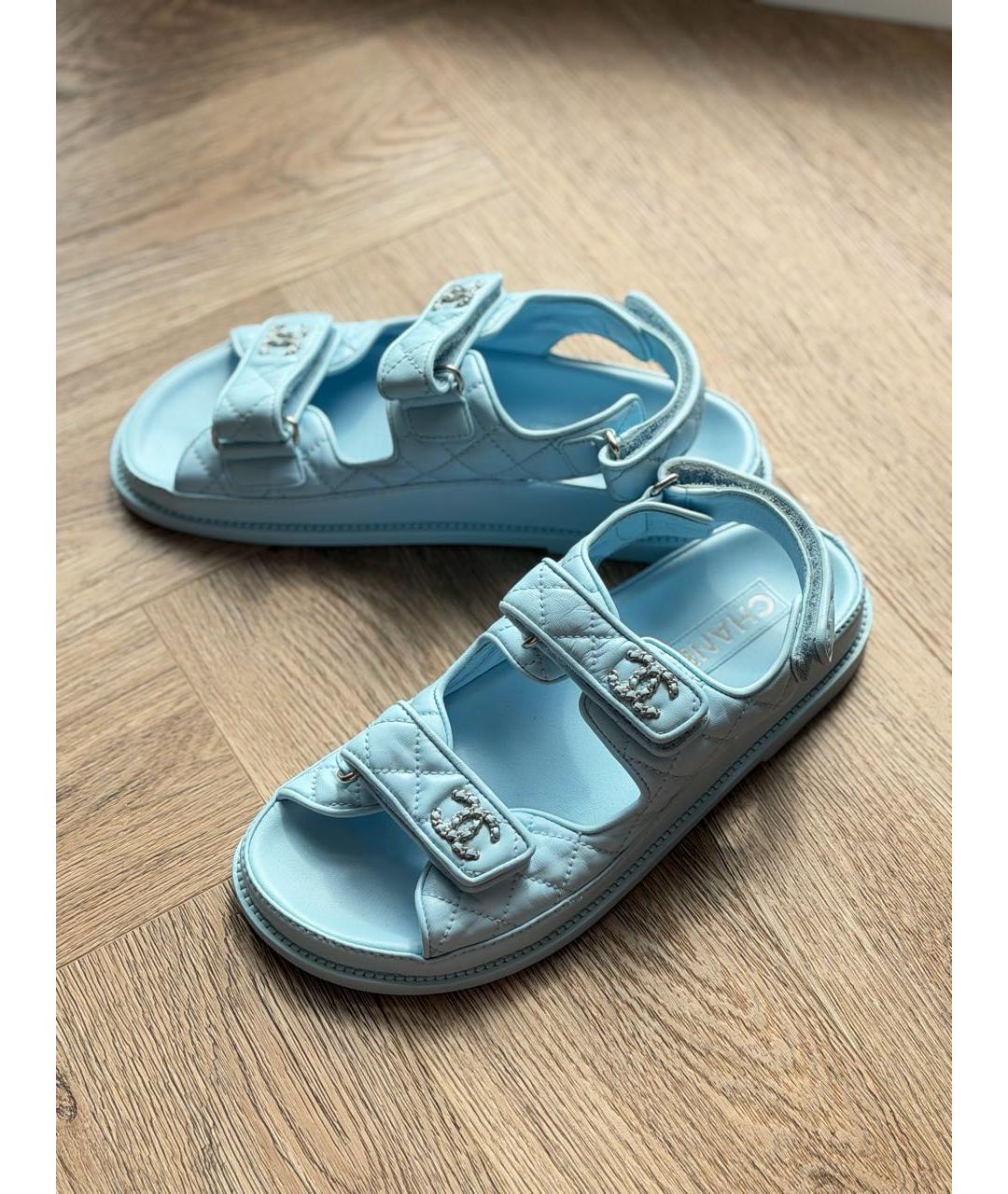CHANEL Голубые кожаные сандалии, фото 4