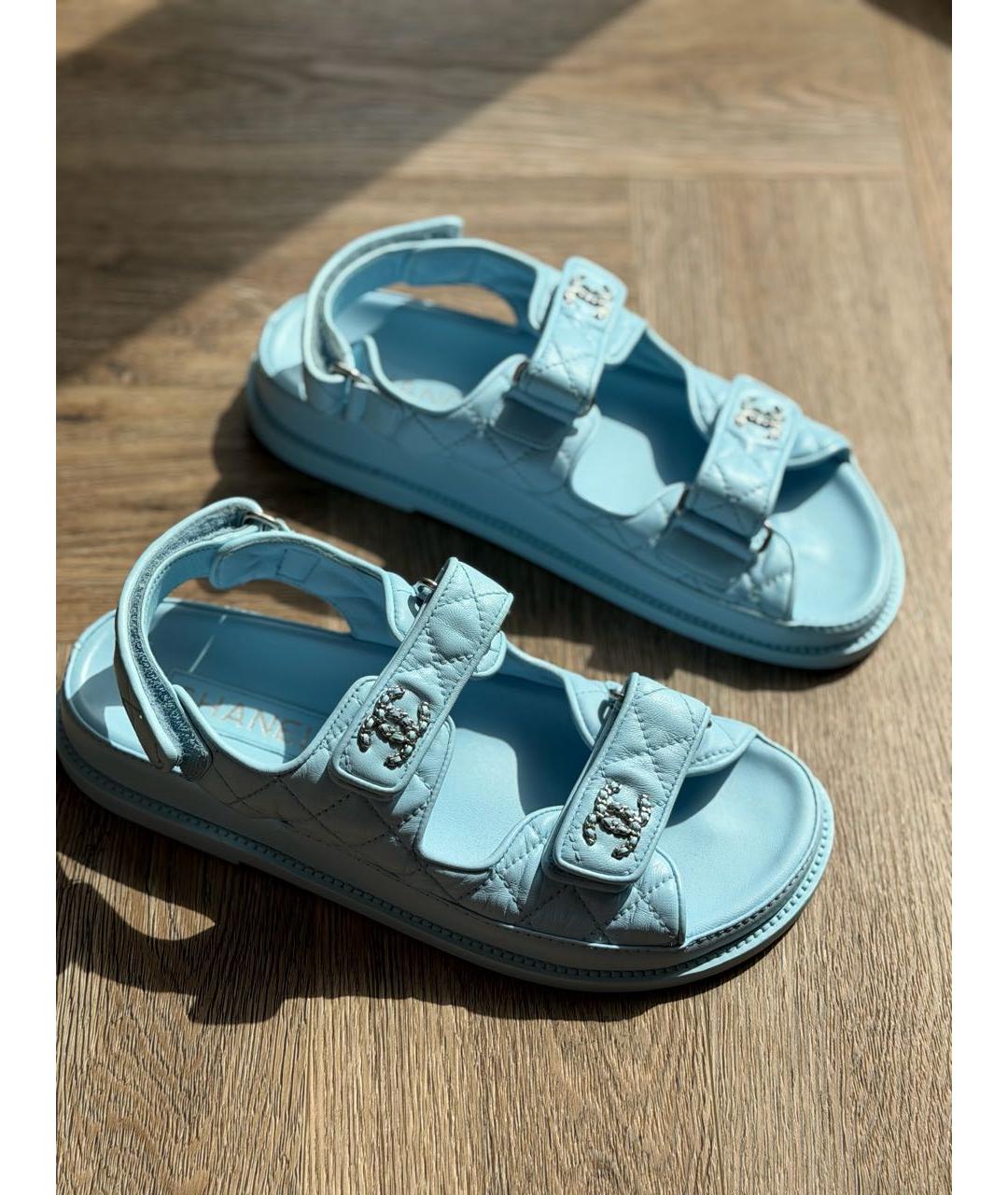 CHANEL Голубые кожаные сандалии, фото 8