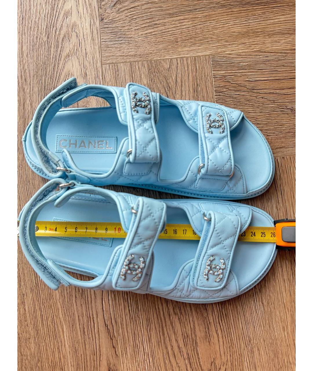 CHANEL Голубые кожаные сандалии, фото 7