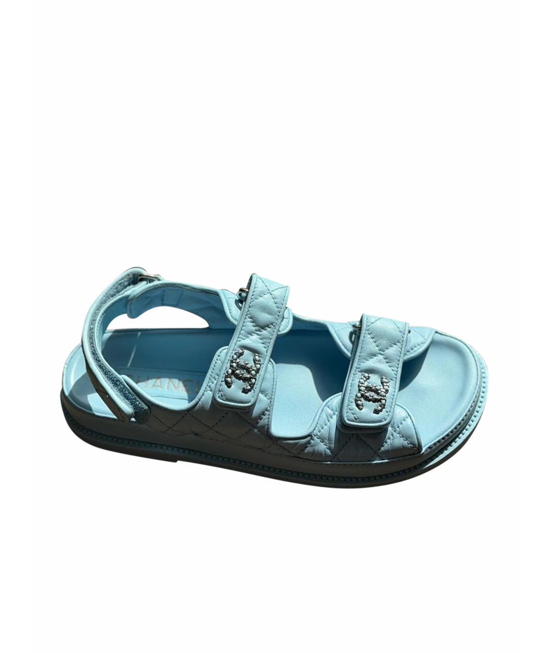 CHANEL Голубые кожаные сандалии, фото 1