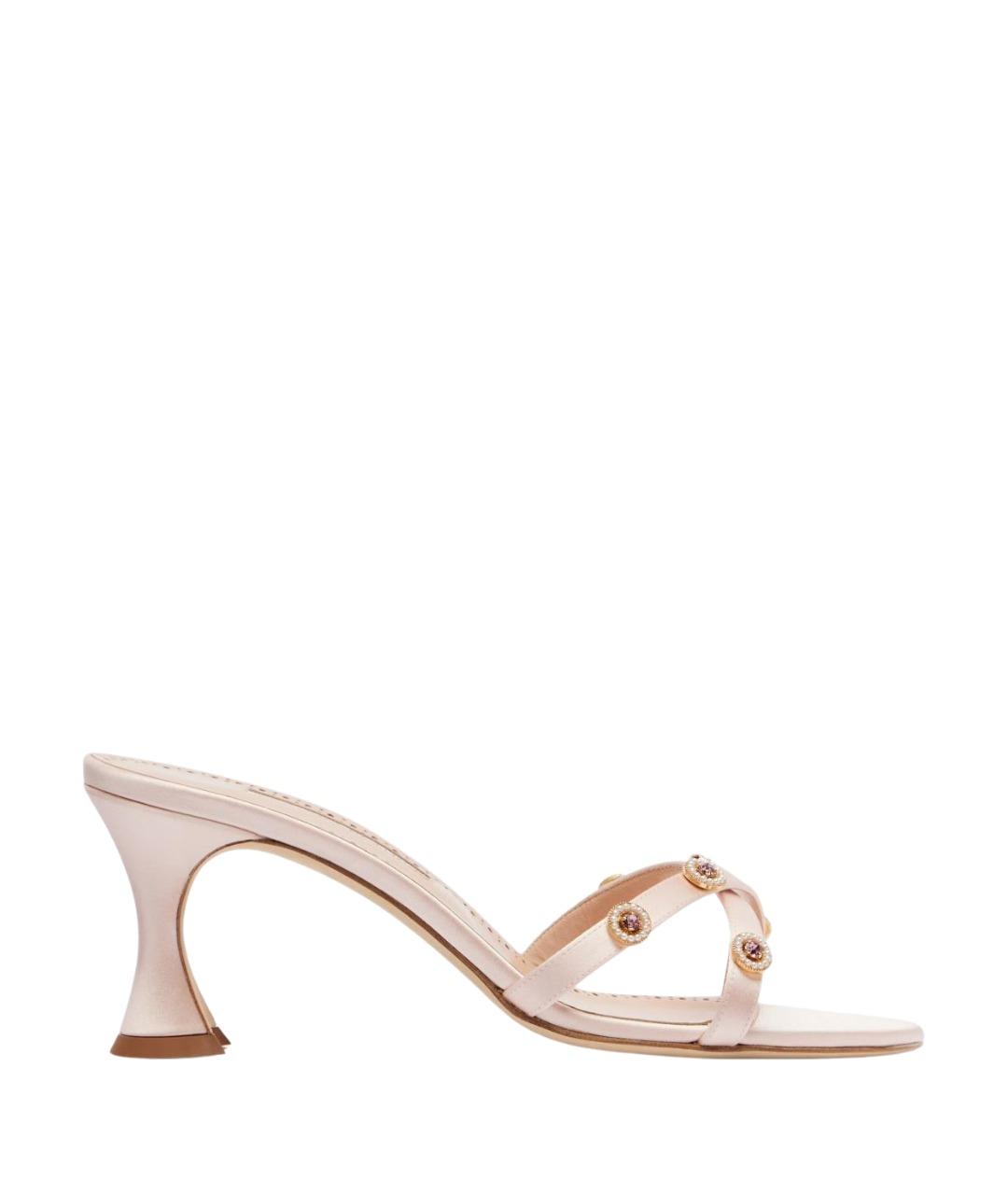MANOLO BLAHNIK Розовые текстильные мюли, фото 1