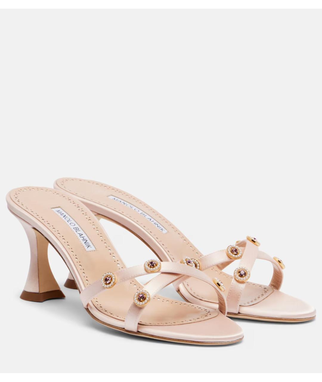 MANOLO BLAHNIK Розовые текстильные мюли, фото 3