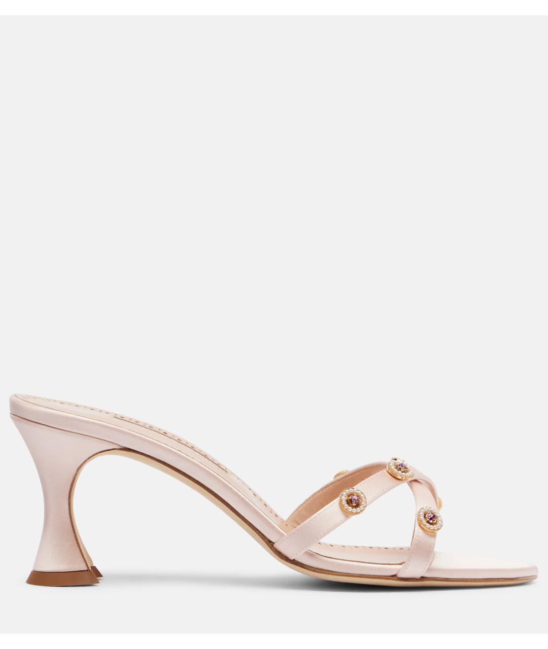 MANOLO BLAHNIK Розовые текстильные мюли, фото 6