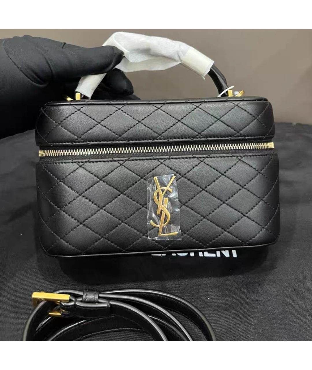 SAINT LAURENT Черная кожаная сумка с короткими ручками, фото 5