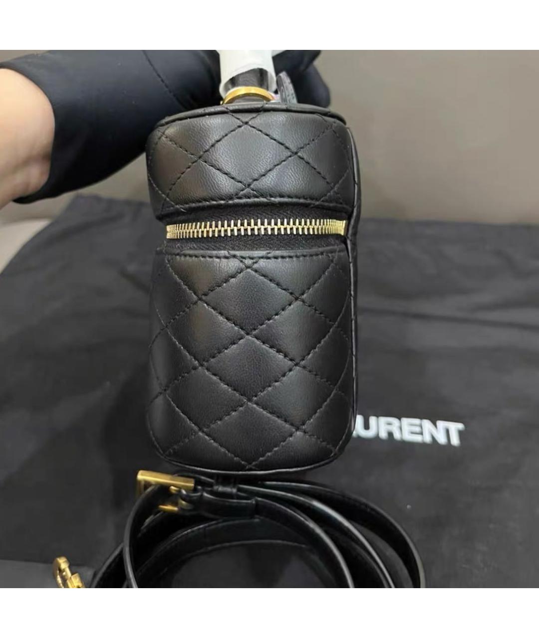 SAINT LAURENT Черная кожаная сумка с короткими ручками, фото 2