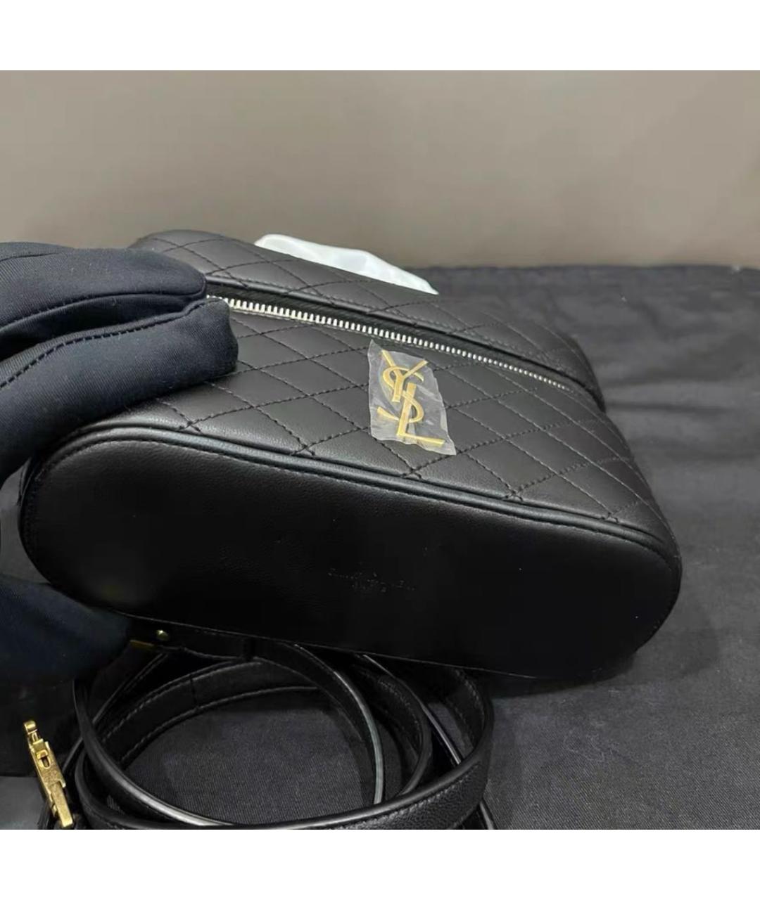 SAINT LAURENT Черная кожаная сумка с короткими ручками, фото 3