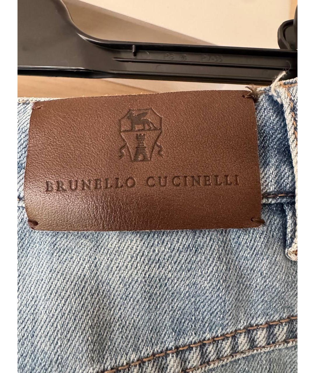 BRUNELLO CUCINELLI Голубые хлопковые прямые джинсы, фото 5