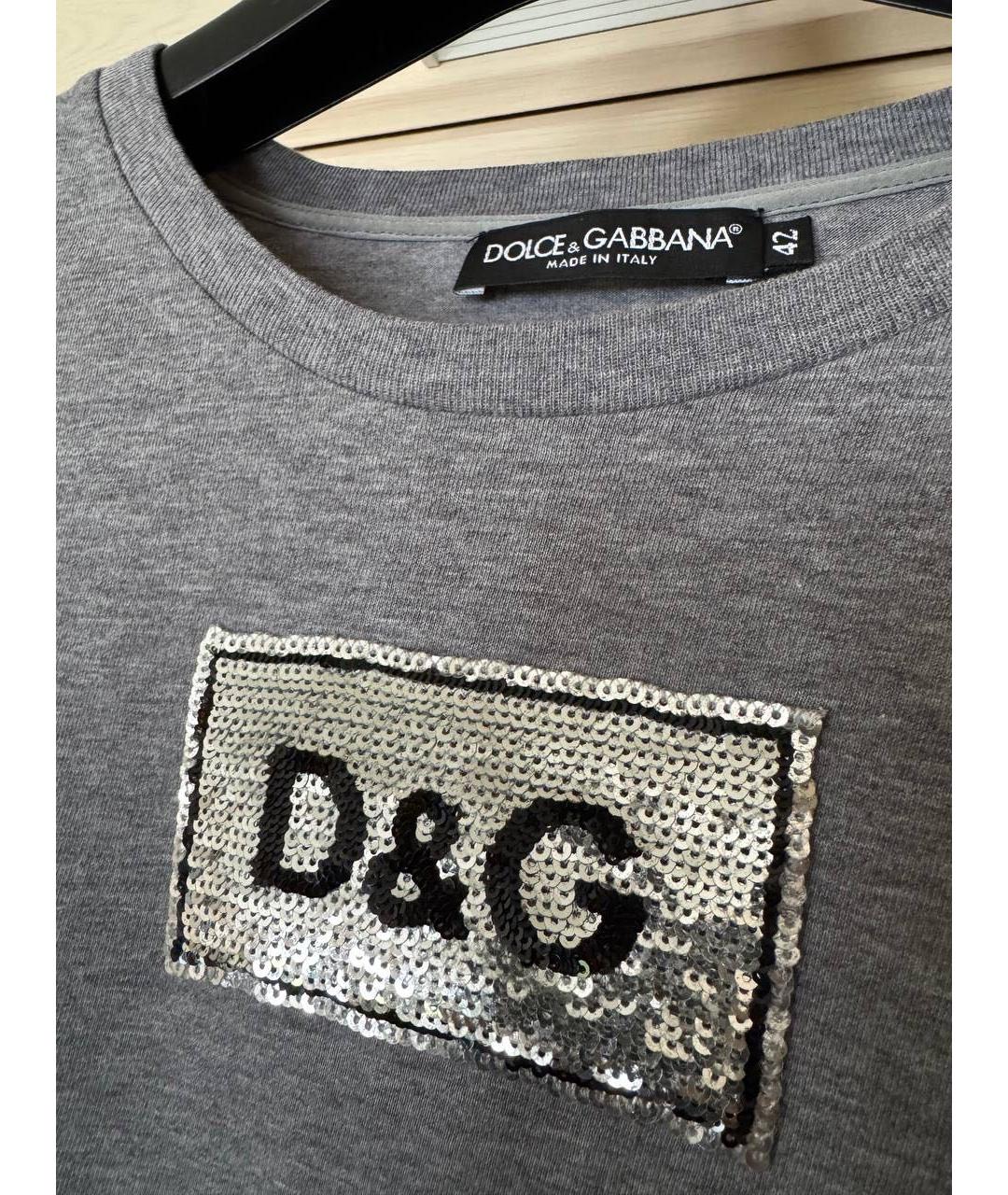 DOLCE&GABBANA Серая хлопковая футболка, фото 3