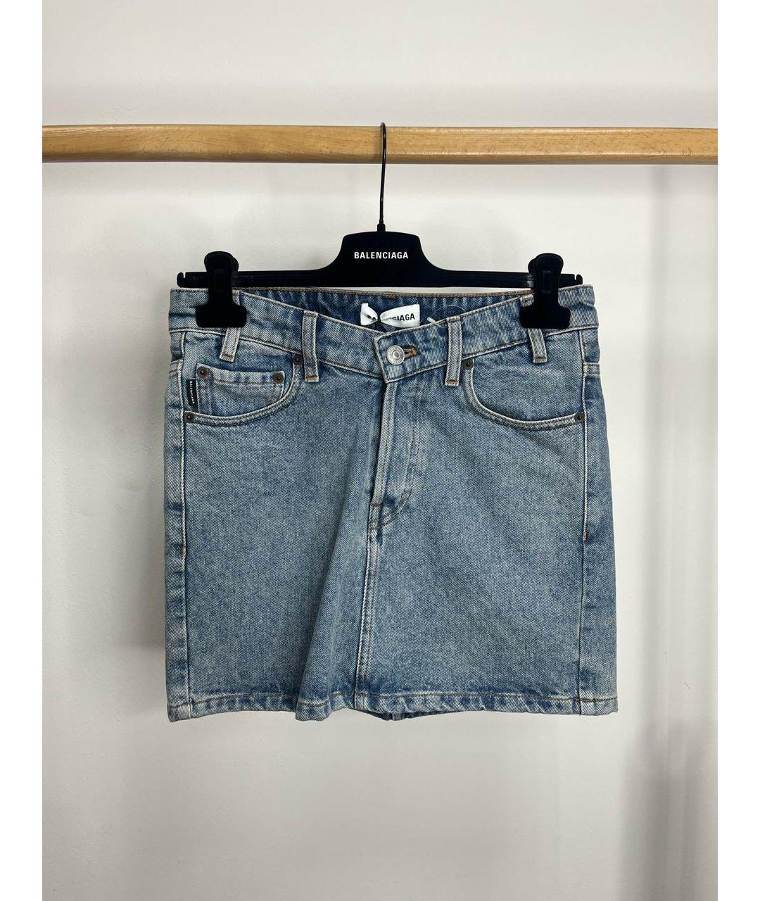 BALENCIAGA Синяя хлопковая юбка мини, фото 5