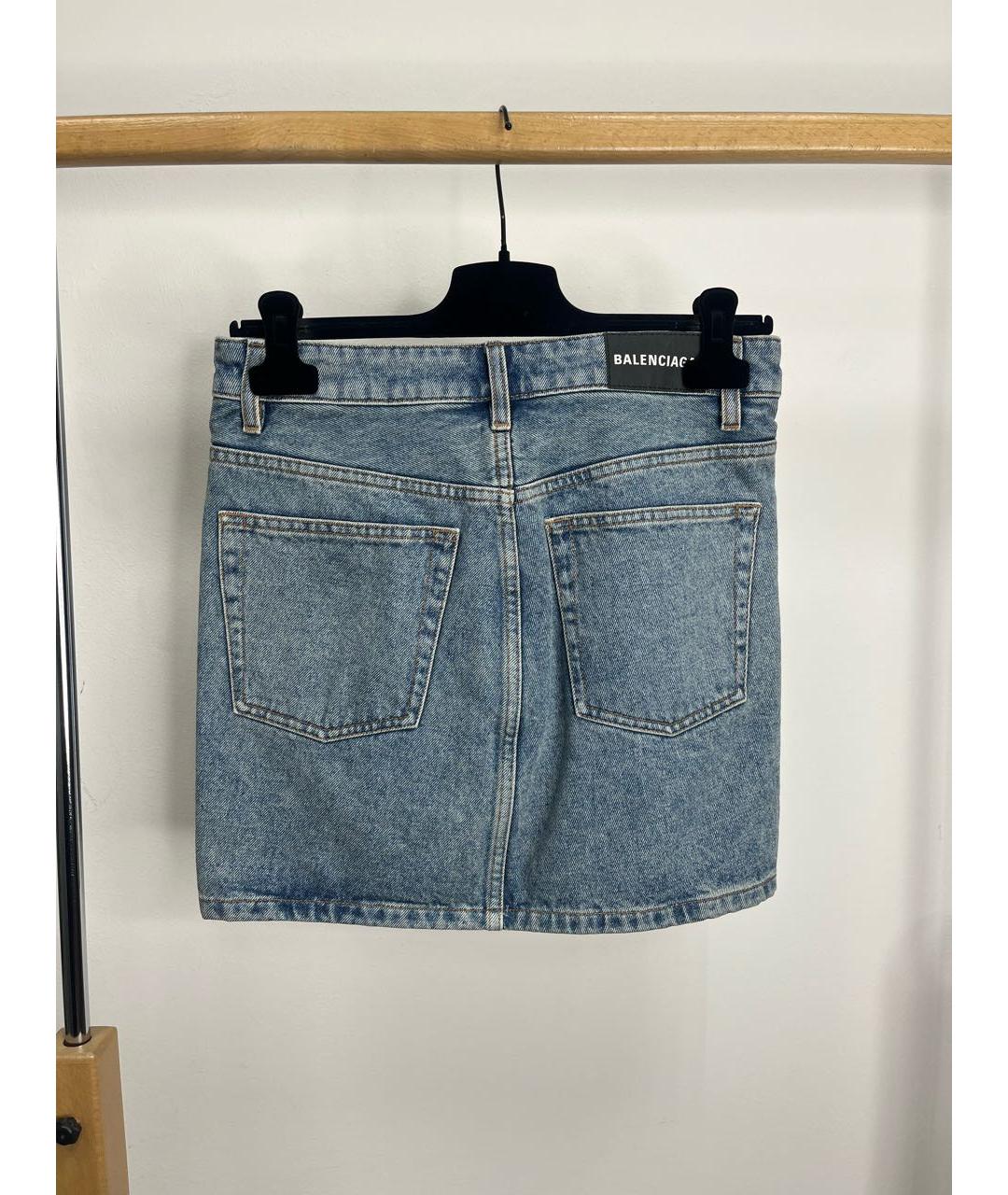 BALENCIAGA Синяя хлопковая юбка мини, фото 3