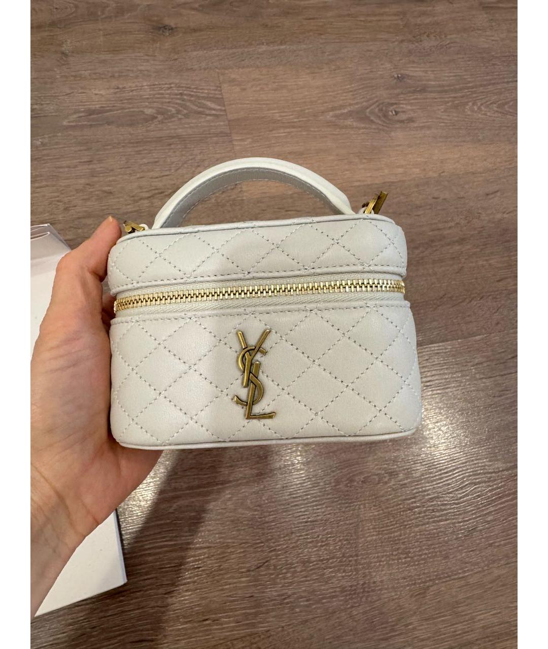 SAINT LAURENT Белая кожаная сумка с короткими ручками, фото 5