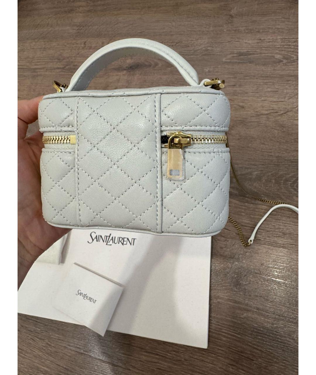 SAINT LAURENT Белая кожаная сумка с короткими ручками, фото 6