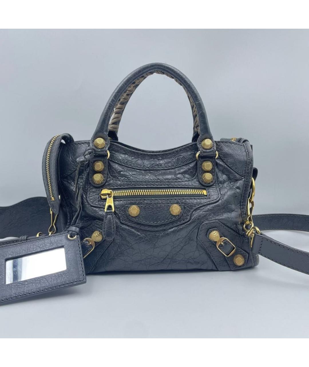 BALENCIAGA Темно-синяя кожаная сумка с короткими ручками, фото 6