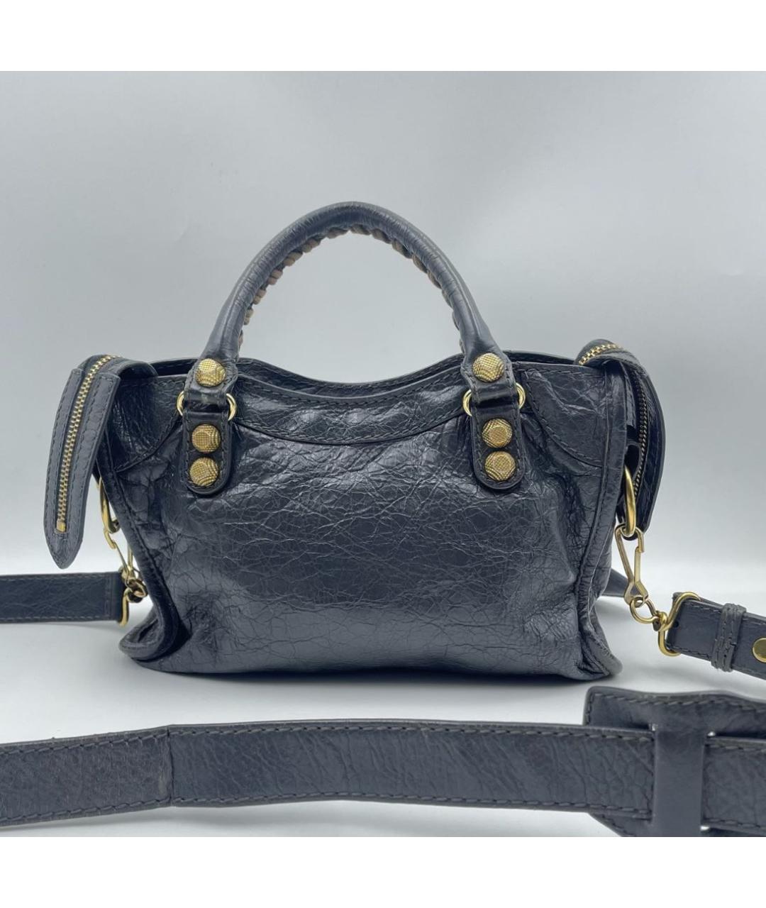 BALENCIAGA Темно-синяя кожаная сумка с короткими ручками, фото 3