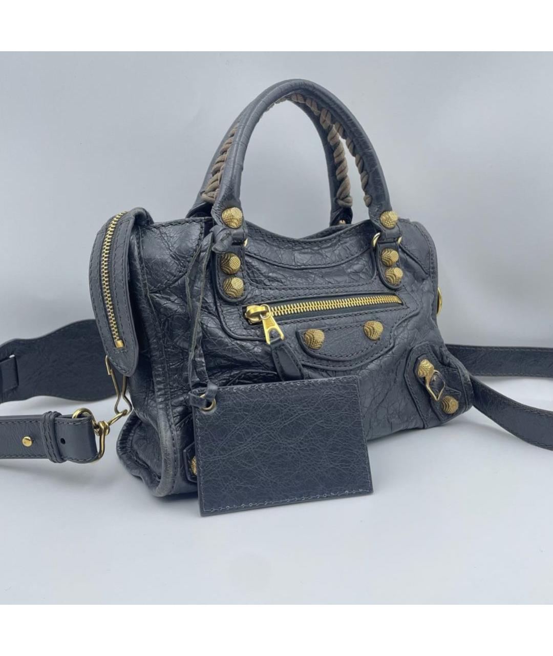 BALENCIAGA Темно-синяя кожаная сумка с короткими ручками, фото 2