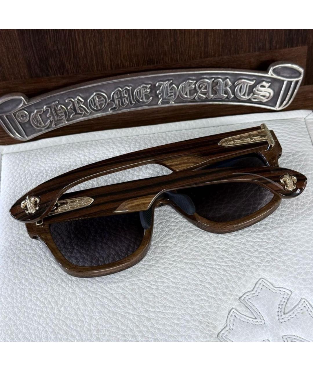 CHROME HEARTS Коричневые деревянные солнцезащитные очки, фото 3