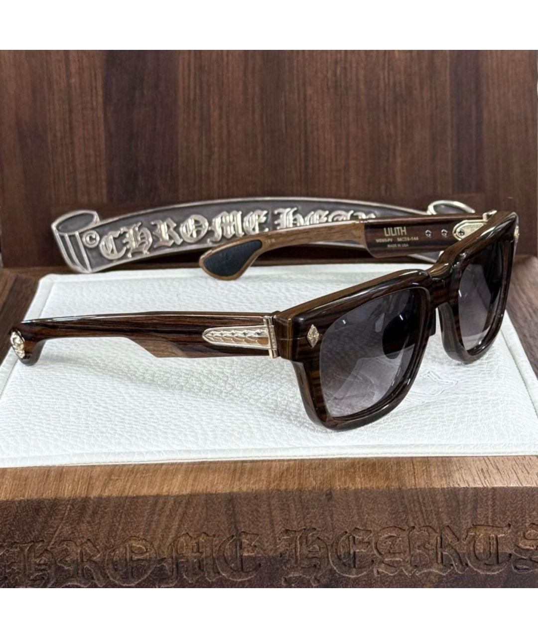 CHROME HEARTS Коричневые деревянные солнцезащитные очки, фото 6