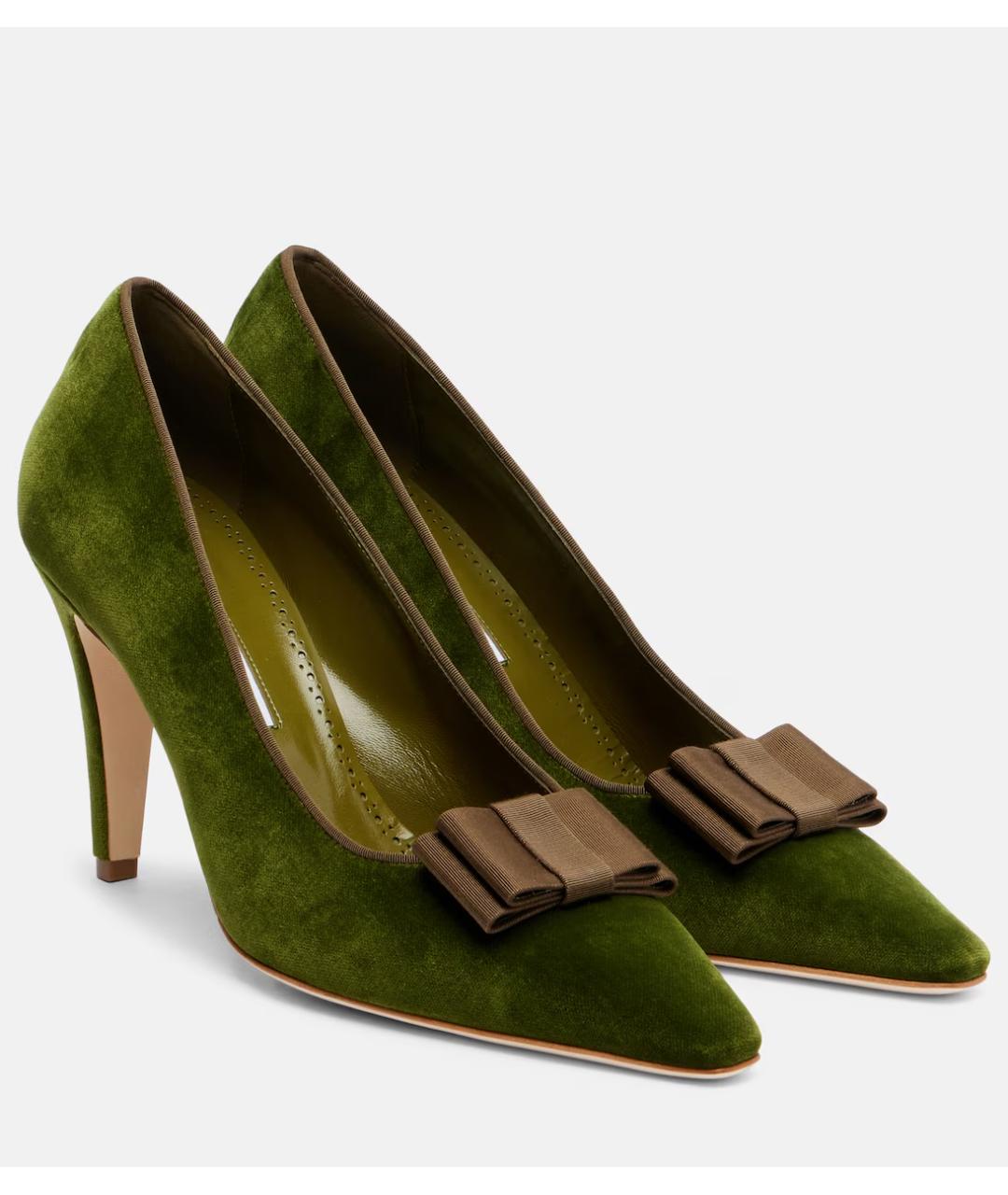 MANOLO BLAHNIK Зеленые бархатные туфли, фото 2