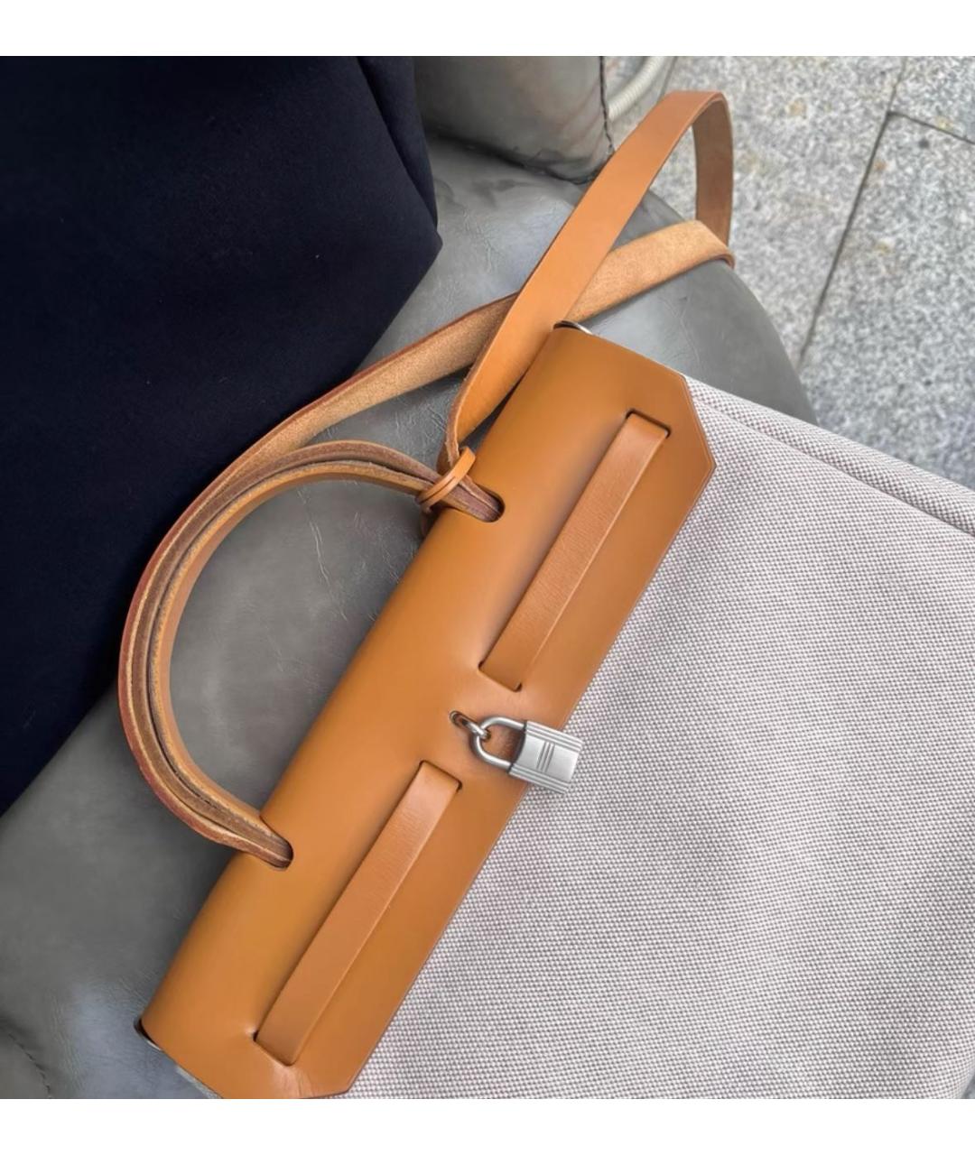 HERMES Бежевая тканевая сумка через плечо, фото 6