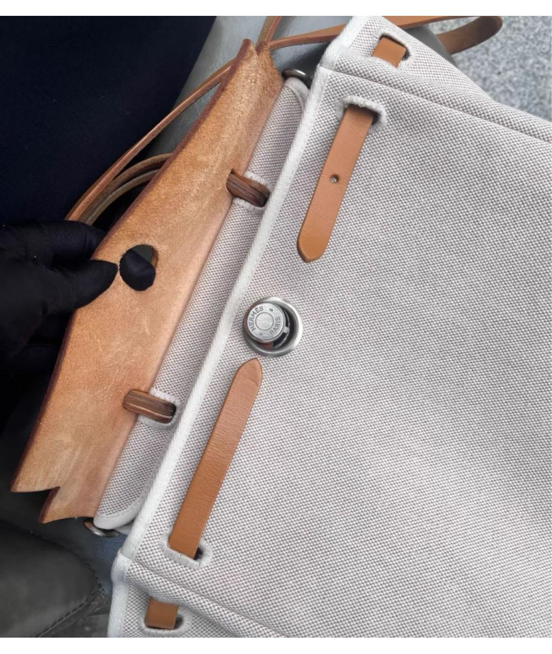 HERMES Бежевая тканевая сумка через плечо, фото 5