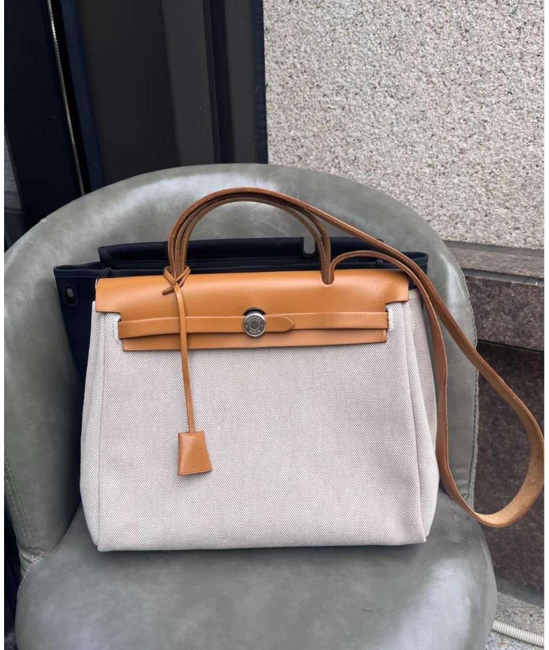 HERMES Бежевая тканевая сумка через плечо, фото 9