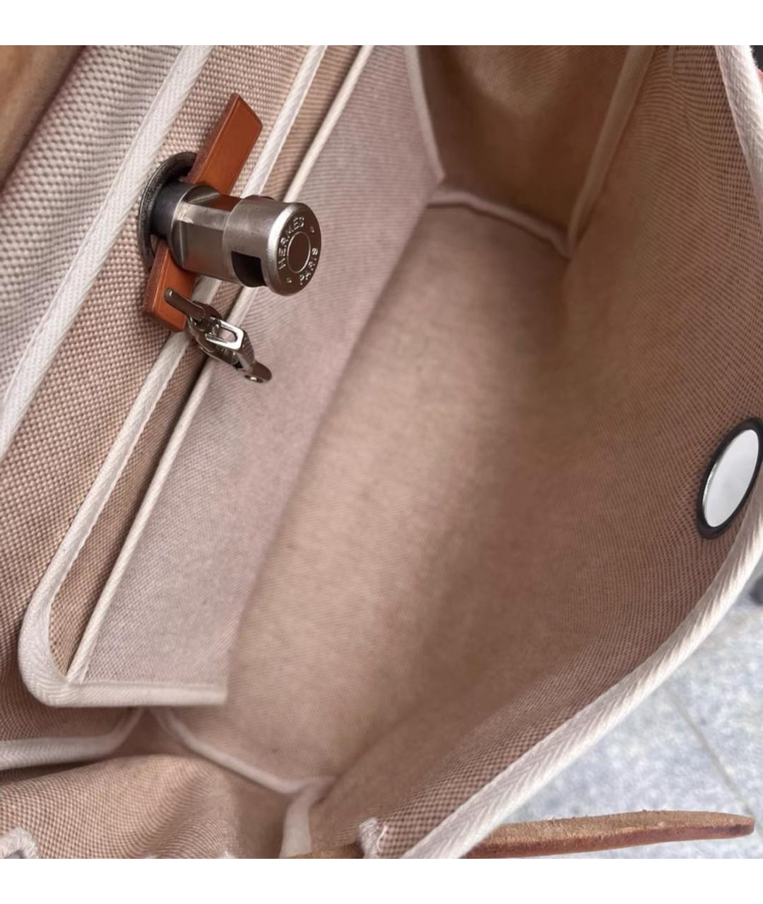 HERMES Бежевая тканевая сумка через плечо, фото 4