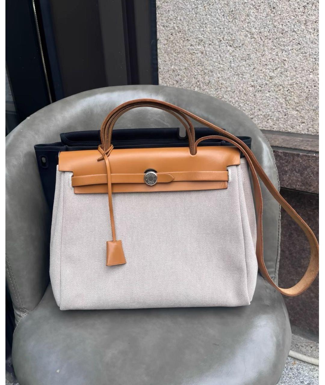 HERMES Бежевая тканевая сумка через плечо, фото 2