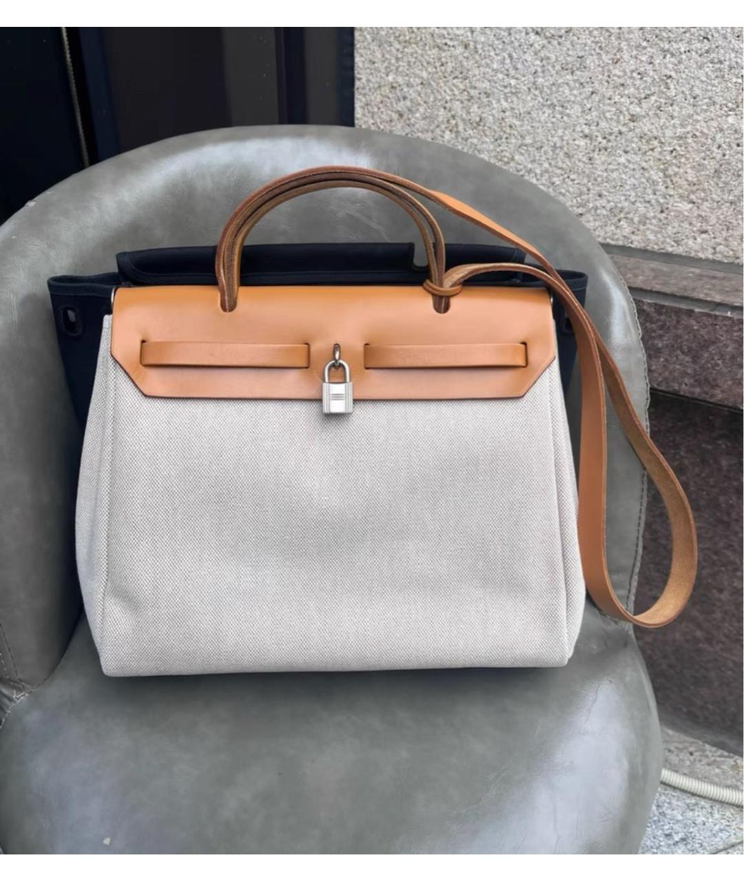 HERMES Бежевая тканевая сумка через плечо, фото 3