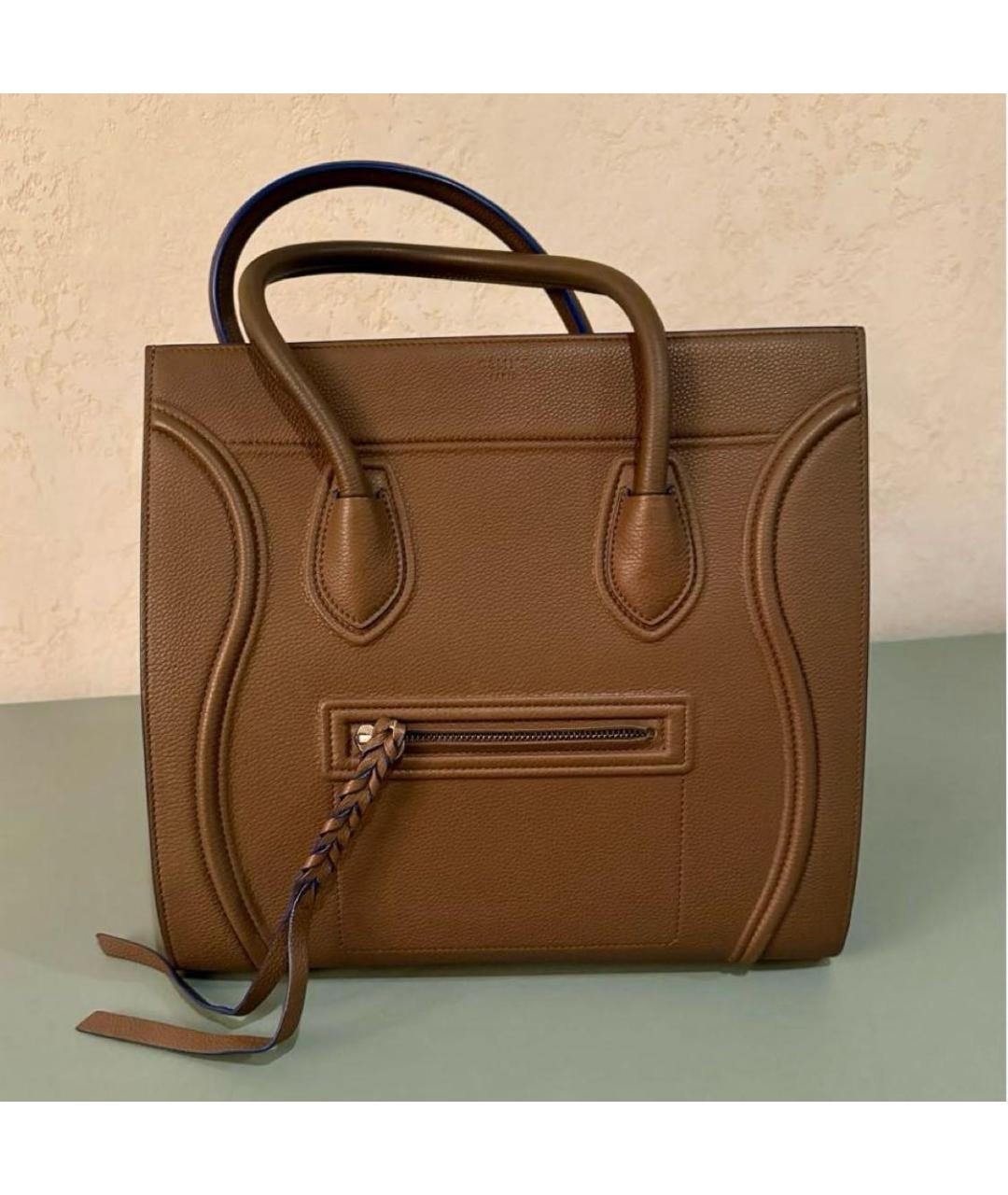 CELINE Коричневая кожаная сумка тоут, фото 5