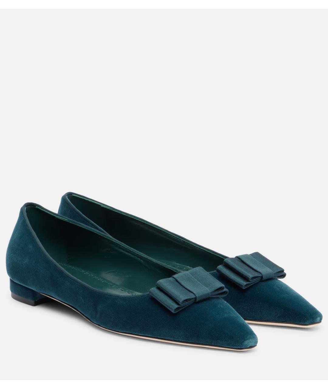 MANOLO BLAHNIK Зеленые бархатные балетки, фото 2
