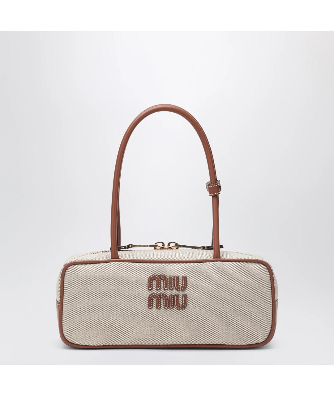 MIU MIU Бежевая тканевая сумка тоут, фото 3