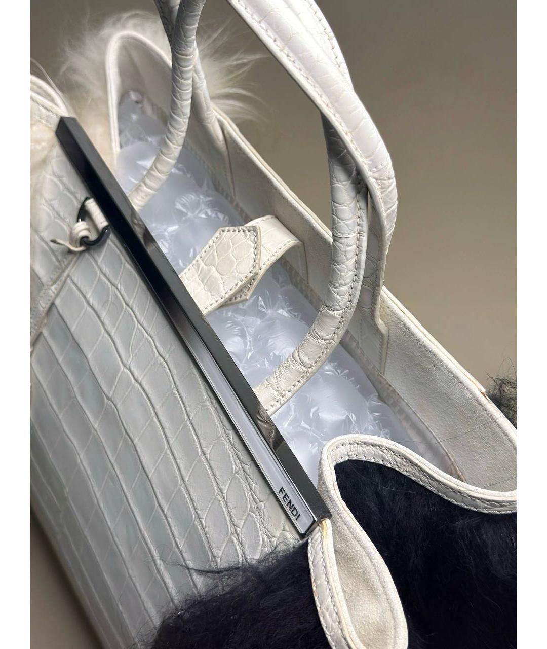 FENDI Белая кожаная сумка тоут, фото 7