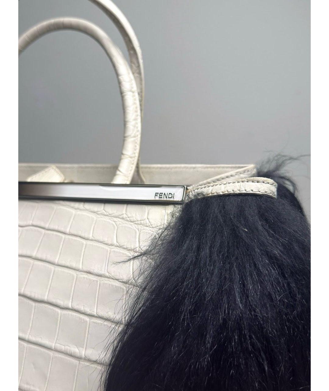 FENDI Белая кожаная сумка тоут, фото 6