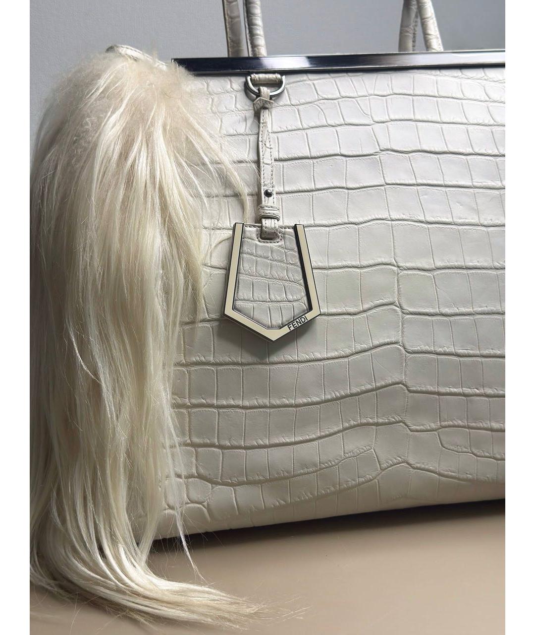 FENDI Белая кожаная сумка тоут, фото 3